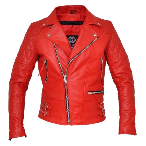 Men red leather biker - red,