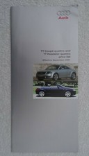 Audi TT Price List Brochure 2001: Coupe Quattro, Roadster Quattro: 180bhp,225bhp