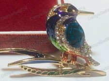 Beautiful Vintage Style Crystal & Enamel Kingfisher Brooch Shawl Pin Jewellery