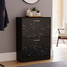 SALE 2 Drawer Shoe Cabinet Hallway Entry Way Storage MDF Black Marble