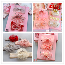 3PCS Newborn Baby Girls Flower Headband Soft Elastic Bow Knot Hair Band Sets