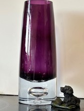 Mid Century Finnish (Tapio Wirkkala?)  Hand Blown Glass Purple/bubble Vase 26cm