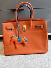 HERMES Birkin 35 Togo Leather Orange Gold hardware. Padlock and 2 keys