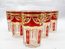 VINTAGE RED GOLD GILT GLASS SET 6 MOROCCAN STYLE DRINKING TUMBLERS WATER GLASSES