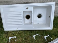 101cm Inset Counter Top 1.5 Bowl Fireclay Ceramic Kitchen Sink with Plain Draine