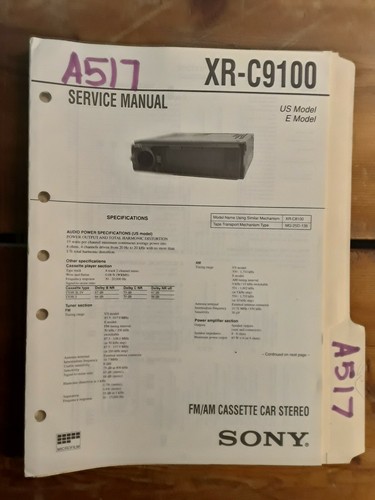 Sony c9100 service manual - xr-c9100,