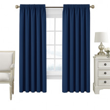 Navy Blue Pencil Pleat Tape Top Thermal BLACKOUT LINED Curtains with Tie Backs