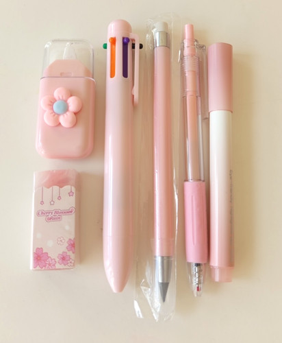 Pink aesthetic stationery set - pink,