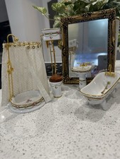 Reutter Porcelain Dolls House Bathroom Set with Matching Shower, 1/12 Scale