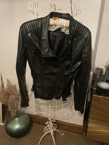 Zara black faux leather - zara, biker