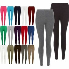 Leggings Cotton Plain Full Length Black UK Size 6 - 30 Womens Ladies Girls