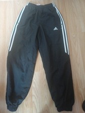 Black Adidas Tracksuits Kids Size Small 24" Inside Leg White Stripes Zip Pockets
