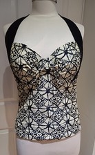 Brand New NEXT Black Beige HALTERNECK TANKINI TOP 34F SWIMWEAR Beach Holiday 