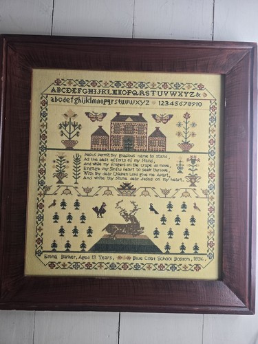 Framed faux antique needlework - framed,
