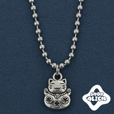 Silver lucky cat necklace - lucky,