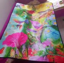 NEW rug neon floral butterflies birds Rainbow Soft Spingey Washable