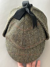 Harris Tweed Wool Sherlock deerstalker Hat Brand New Green Herringbone Pattern