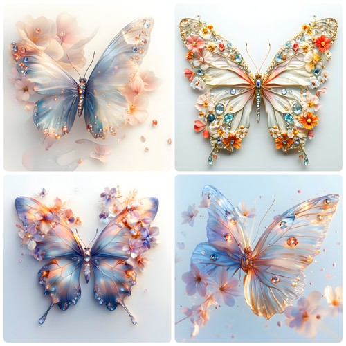 Set floral butterflies - of,
