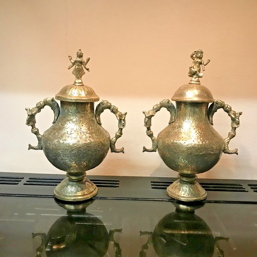Antique pair exotic vases urns - pair,