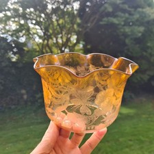 Original Victorian Cut glass Etched gas Comet oil lamp shade 4.25 inch fitter
