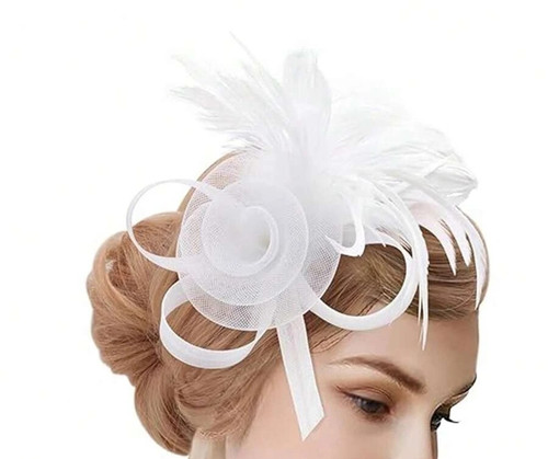 Flower feather hair hat - feather,