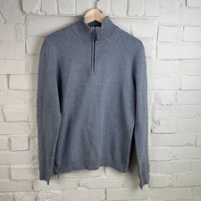 Superdry Henley Neck Grey Mens UK Size M Quarter Zip Long Sleeves 100% Cotton