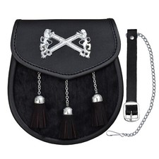 Rampant Lion St. Andrews Sporran with 3 Tassels Black Calf Skin Sporran