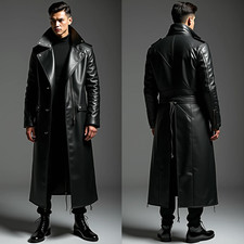 Genuine Black Leather Long