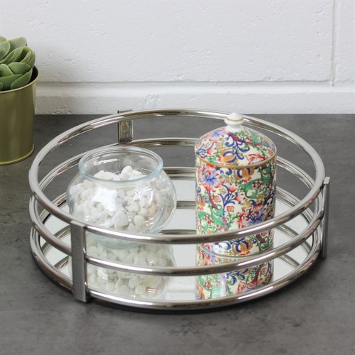 Round tray mirrored glass - tray,