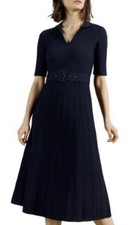 Ted Baker Luuniaa Navy Blue Knitted Belted Midi Dress, Size 1 (UK 10)