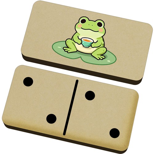 Cute frog with tea domino - with, tea'