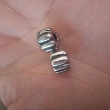 X2!! Genuine Pandora Silver Ribbed Clip Charm 925 ALE #385M13