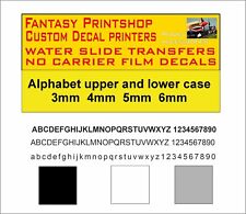 ALPHABET LETTERS NUMBER UPPER AND LOWER CASE DECALS TRANSFERS 3mm  4mm  5mm  6mm
