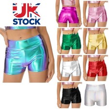 Women Metallic Leather Booty Shorts Hot Pants Wetlook Rave Festival Dance Shorts