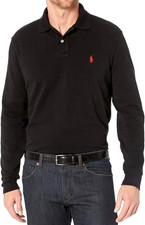 Polo Ralph Lauren Cotton Long Sleeve Polo T-Shirt- Black