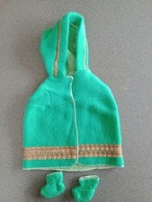 Vintage Baby Doll Green Cloak And Booties Fits Tiny Tears Size Doll Circa 1970s