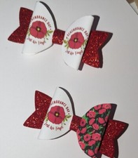 Handmade Rememberence Day Poppy Glitter Hair Bow Clip