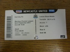 21/09/2013 Ticket: Newcastle United v Hull City  (folded). Thanks for viewing th