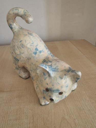 Vintage floral ceramic cat - vintage,