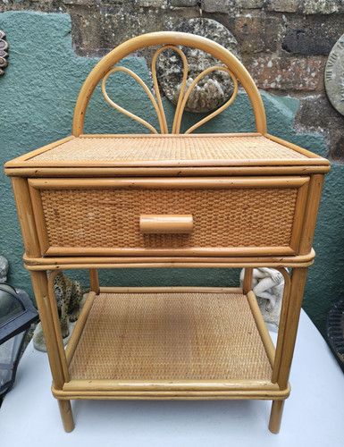 Vintage wicker bamboo bedside - wicker,