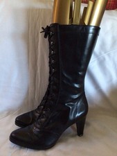 CLARKS Black Leather Victorian Mid Heel Lace Up Boots Size 6