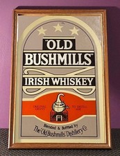 Vintage Breweriana Old Bushmills Ireland Irish Wooden Framed Whiskey Mirror