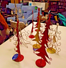 Collection of 9 Metal Miniature Christmas Trees