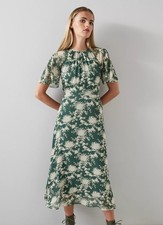 LK Bennett NWOT Elowen Green Chrysanthemum Print Midi Dress size 12