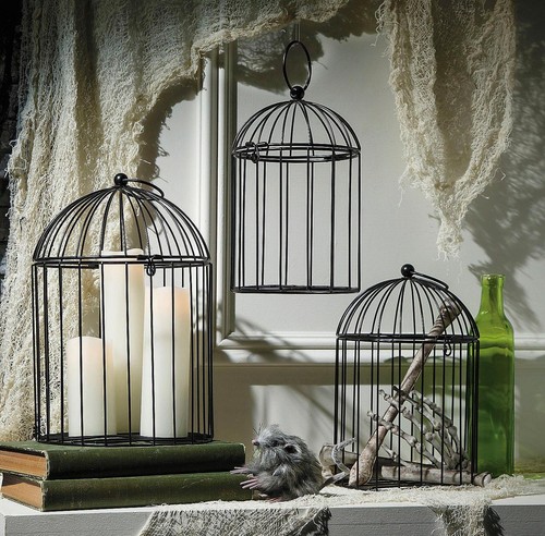 Spooky black bird cages - 3-pc,
