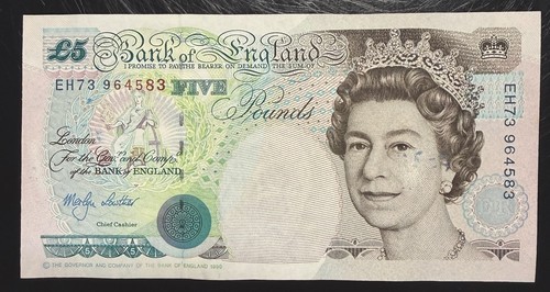 Old five pound note - five,