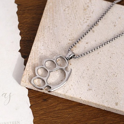 Silver knuckle duster - knuckle, pendant
