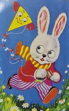 Bunny With Wobbly Eyes, Vintage Postcard