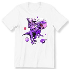 Astronaut With Dinosaur Cartoon Funny Graphic Mens Ladies Kids Adult T-shirt 