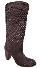GUCINARI DARK BROWN BASKET WEAVE LEATHER KNEE HIGH LADIES BOOTS UK 6 - EUR 39